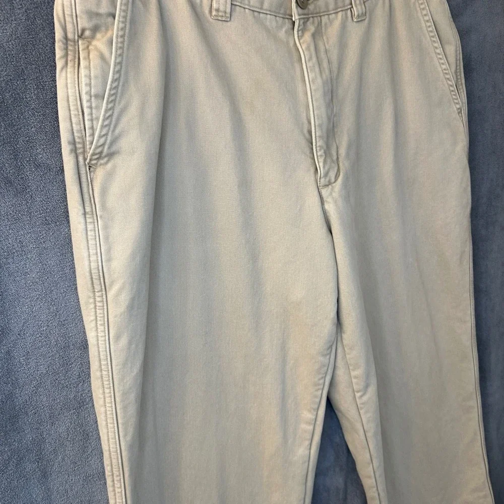 Lands End Mens 34x31 Traditional Fit Plaid Flannel Lined Chino Pants Khaki
